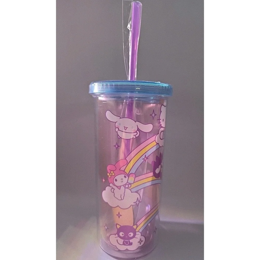 Hello Kitty Sanrio Friends Rainbow Tumbler Cup Lid Straw Clear New‎